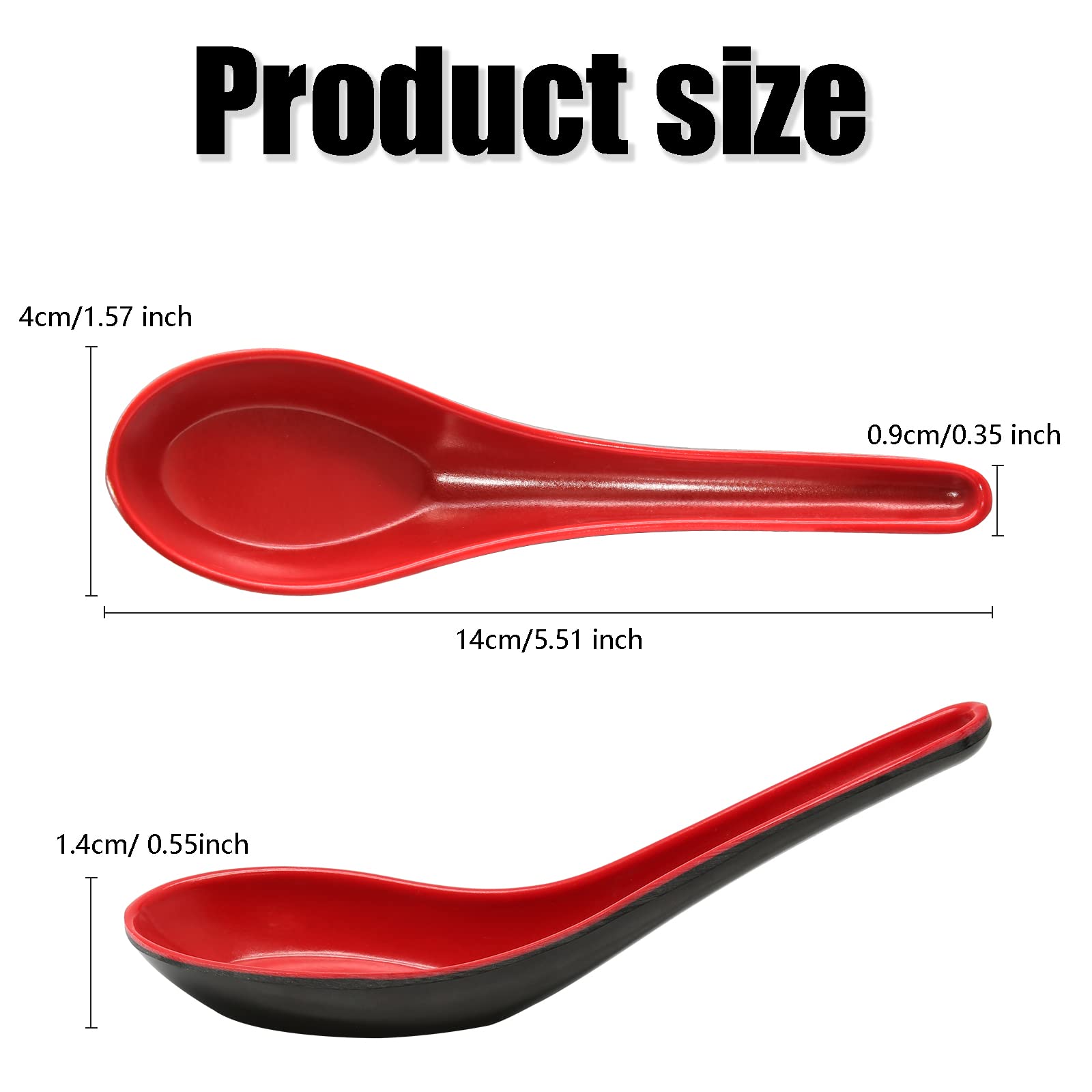 Cionyce 2PCS Asian Soup Spoons, Chinese Japanese Miso Ramen Wonton Dumpling Pho Rice Noodle Soba Soup Spoons, Red and Black Melamine Spoons