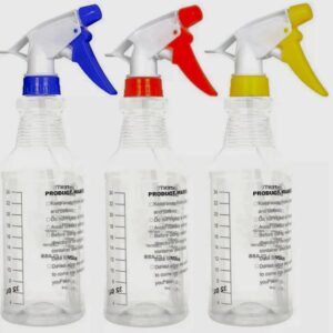 3 Pack Empty Spray Bottles, Spray Bottles for Cleaning Solutions, All - Purpose with Clear Finish, Pressurized Sprayer, Adjustable Nozzle, Printed Measurements and Checkbox (32 Ounce)