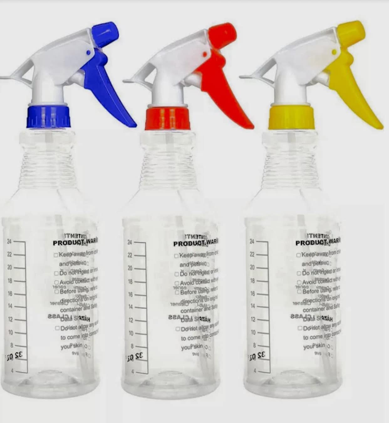 3 Pack Empty Spray Bottles, Spray Bottles for Cleaning Solutions, All - Purpose with Clear Finish, Pressurized Sprayer, Adjustable Nozzle, Printed Measurements and Checkbox (32 Ounce)