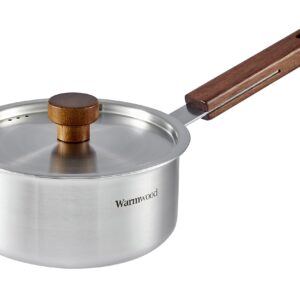 Dr.HOWS Warmwood Nonstick Sauce Pan with Lid 6 inch - Tri-Ply Stainless Steel Saucepan with Wooden Handle - Pot For Induction, Ceramic, Electric, Halogen and Gas Cooktops