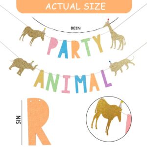 WAOUH Party Animal Birthday Banner for Baby - Zoo Party Decor,Circus Party Decor for Baby Showers,Glittering Photo Props,Jungle Safari Animal Party Supplies