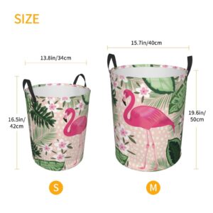 Gbuzozie 38l Round Laundry Hamper Flamingo Palm Leaves Flowers Storage Basket Waterproof Coating Organizer Bin For Nursery Clothes Toys