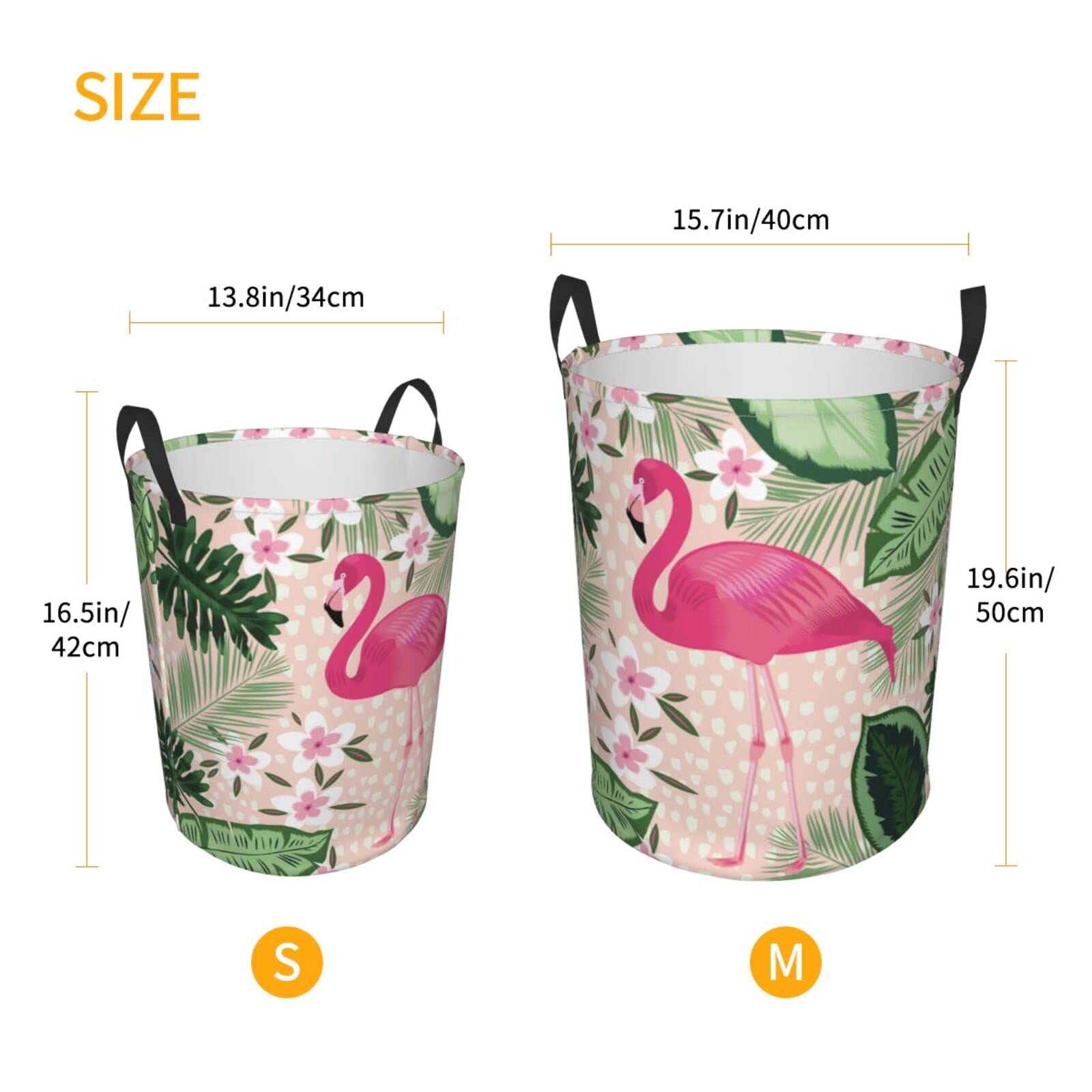 Gbuzozie 38l Round Laundry Hamper Flamingo Palm Leaves Flowers Storage Basket Waterproof Coating Organizer Bin For Nursery Clothes Toys