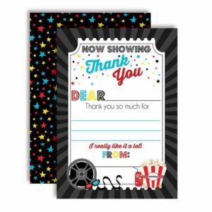 bold movie night birthday thank you notes, ten 4" x 5.5" fill in the blank cards with 10 white envelopes by amandacreation