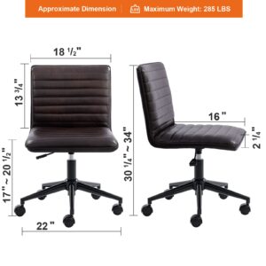 Furnimart Modern Armless Office Desk Chair Faxu Leather Task Chair Upholstered Office Chair Desk Chair Mid-Back Home Office Chair 360 Degree Swivel Adjustable Small Chair (Leather-BlackBrown)