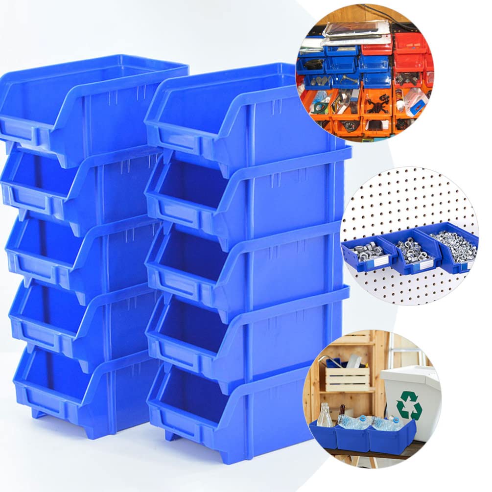 DOITOOL Multitools 10PCS Plastic Storage Bin Hanging Stacking Containers, Stackable Storage Bins Workshop Tool Organizer Bins for Parts Garage ( 14 x 8 x 7cm ) Wall Mounted Jewelry Organizer