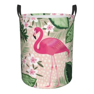 gbuzozie 38l round laundry hamper flamingo palm leaves flowers storage basket waterproof coating organizer bin for nursery clothes toys