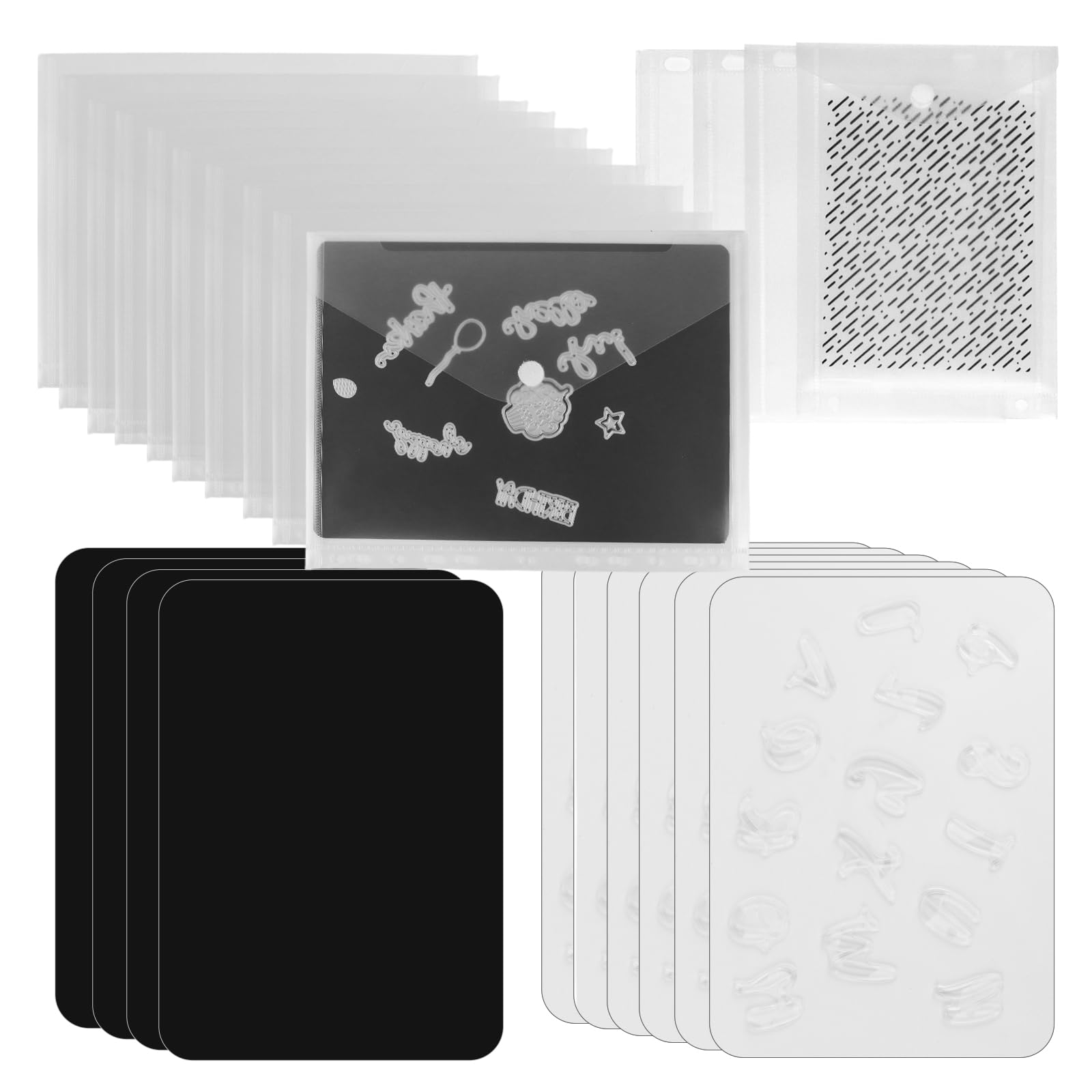 1.5mm Double-Sided Die Cut Storage Magnetic Sheets & Clear Stamp Storage Panels with Pockets, Resealable Envelope for Cutting Dies, Stencils & Embossing Folder Organizer