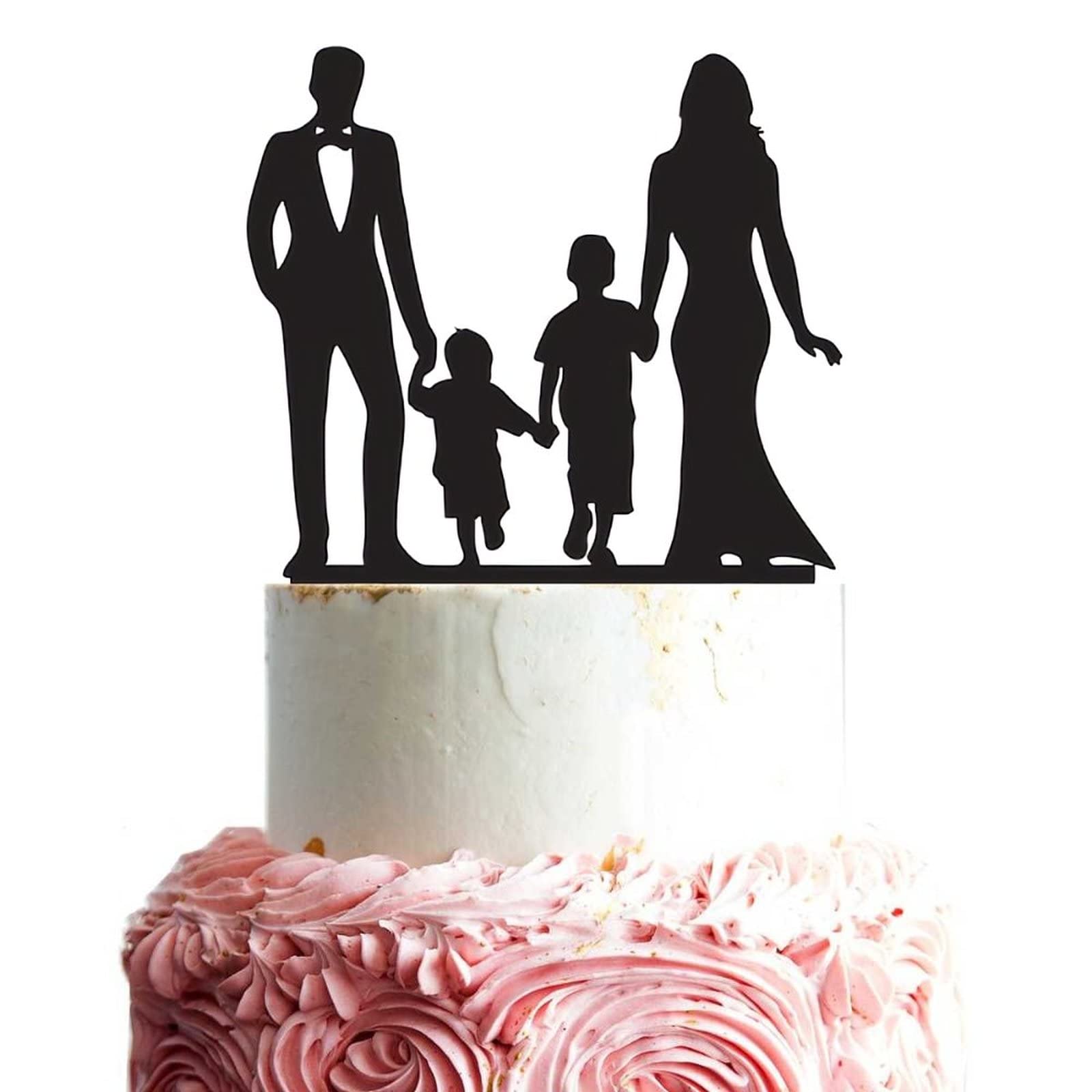 Wedding Cake Topper Family Cake Topper Bride And Groom with Two Boys Mr & Mrs Wedding Engagement Cake Decoration Acrylic Cake Topper