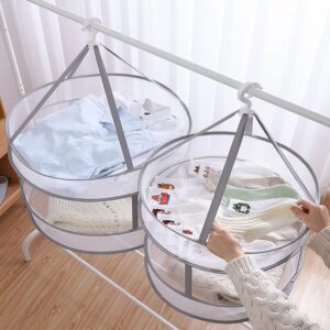 2-Tier Foldable Sweater Mesh Dryer, Potable Hanging Drying Rack Flat Clothes Drying Net Collapsible Laundry Hanging Mesh Rack