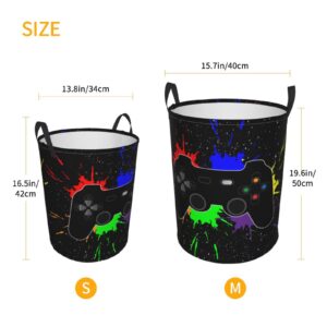 Gbuzozie 62l Round Laundry Hamper Game Joystick Storage Basket Waterproof Coating Organizer Bin For Nursery Clothes Toys