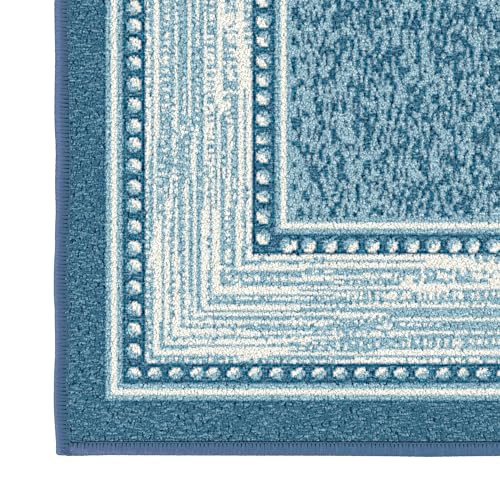 Ottomanson Ottohome Non-Slip Rubberback Bordered Design 3x5 Indoor Area Rug, 3'3" x 5', Turquoise