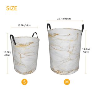 Gbuzozie White Marble Round Laundry Hamper Marbling Texture Storage Basket Waterproof Coating Organizer Bin For Nursery Clothes Toys, 38L