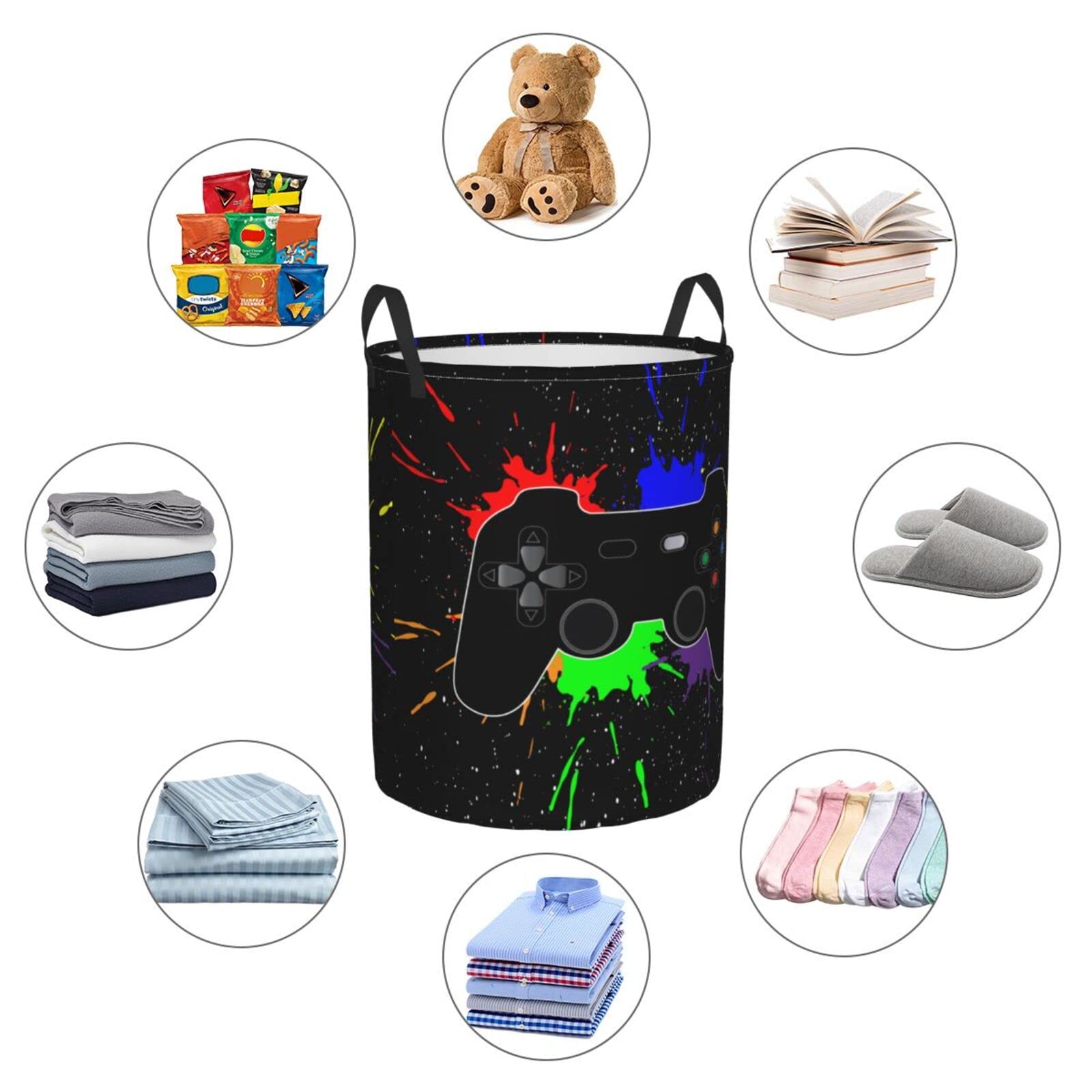 Gbuzozie 62l Round Laundry Hamper Game Joystick Storage Basket Waterproof Coating Organizer Bin For Nursery Clothes Toys