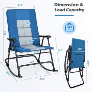 DORTALA Foldable Rocking Chair, Oversized Camping Rocking Chair w/High Back and Armrest, Padded Folding Lawn Chair, Support 350 lbs, Portable Chair for Outdoor, Patio, Blue