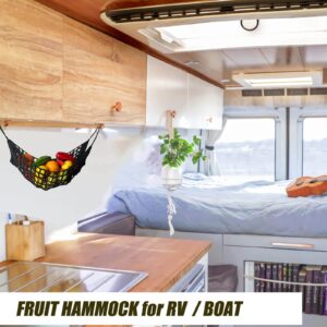 Large Macrame Fruit Hammock Under Cabinet,Veggie Banana Hammock Hanging Fruit Basket,Saves Counter Space for Kitchen Boat Rv Camper (black)