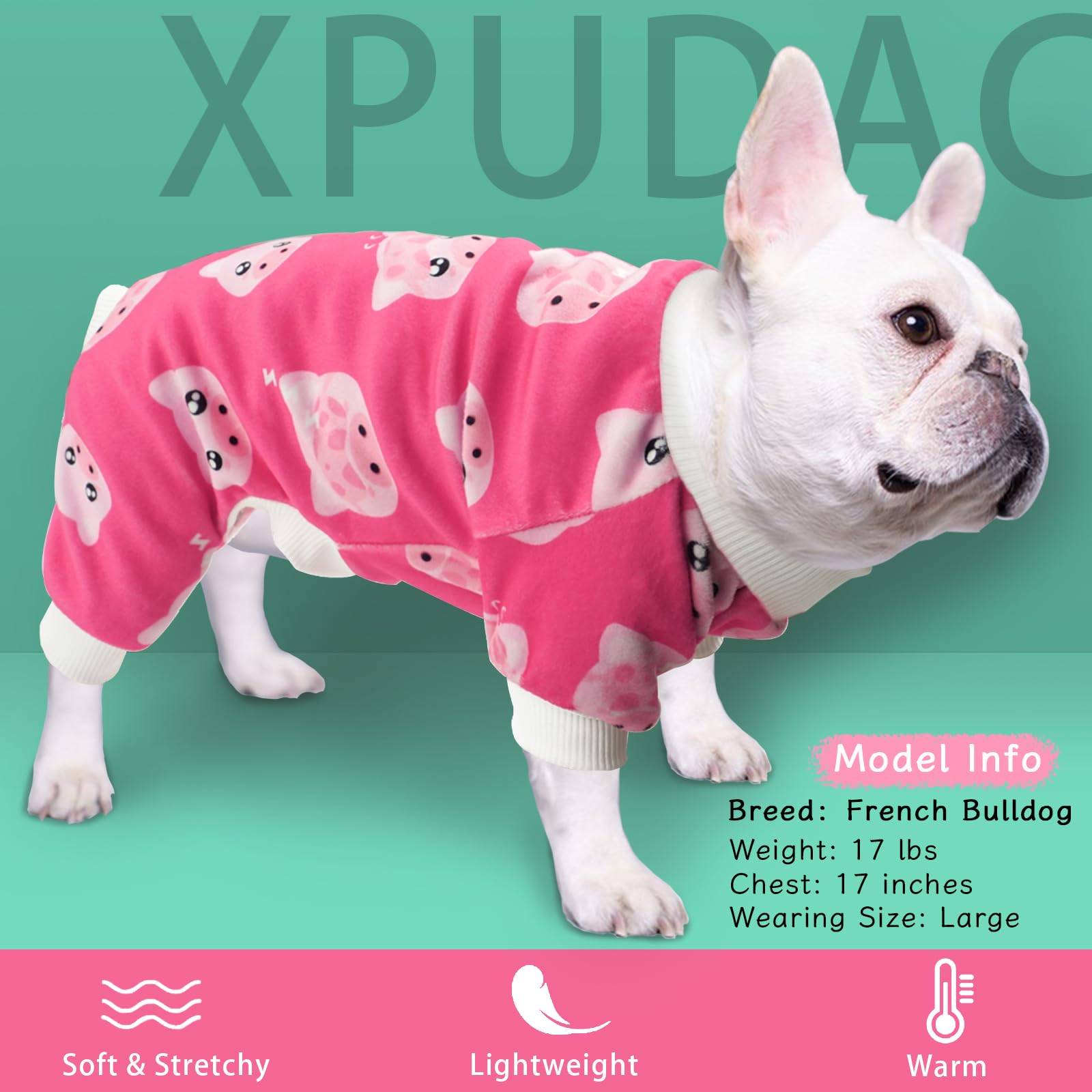 XPUDAC 4 Piece Dog Pajamas for Small Dogs Pjs Clothes Puppy Onesies Outfits for Doggie Christmas Shirts Sleeper for Pet Cats Jammies-XS