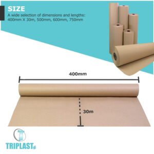 Triplast 400mm x 30m Roll of Brown ECO Kraft Paper | Made from 100% Recycled Paper | Biodegradable & Fully Recylable Brown Wrapping Paper Roll | Wrapping and Packing Paper