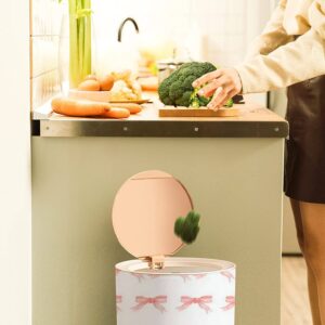 7L/1.8 Gallon Garbage Can with Press Top Lid Watercolor pink bow seamless Hand drawn beautiful bow knot girly paper Trash Bin with Wooden Legs Dog Proof Round Trash Can for Kitchen Outdoor Bathroom