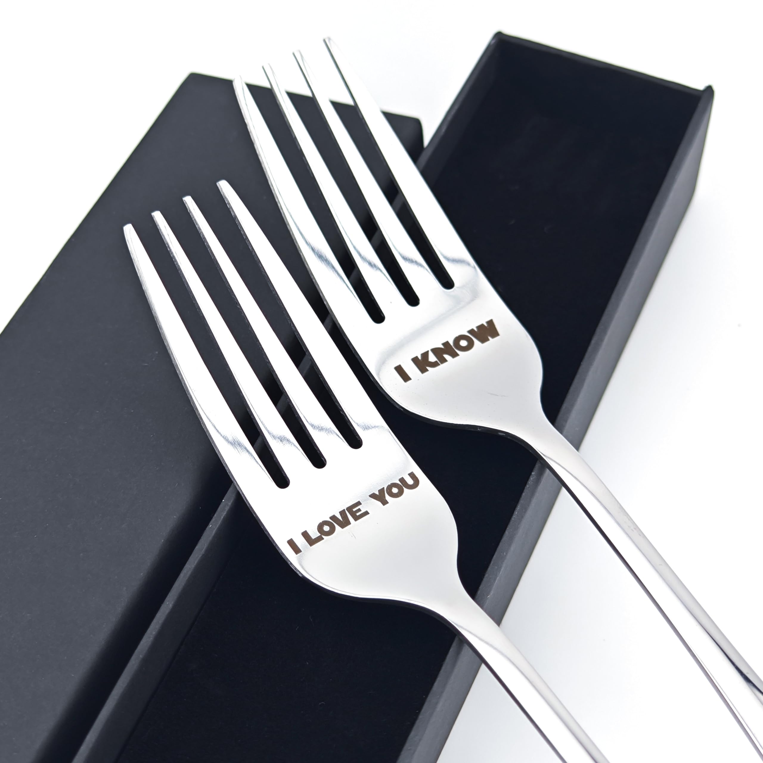 I LOVE YOU/I KNOW Pair of Forks For Couple 7.9" Laser-engraved Fork With Gift Box, Valentine Gift For StarWars Fans