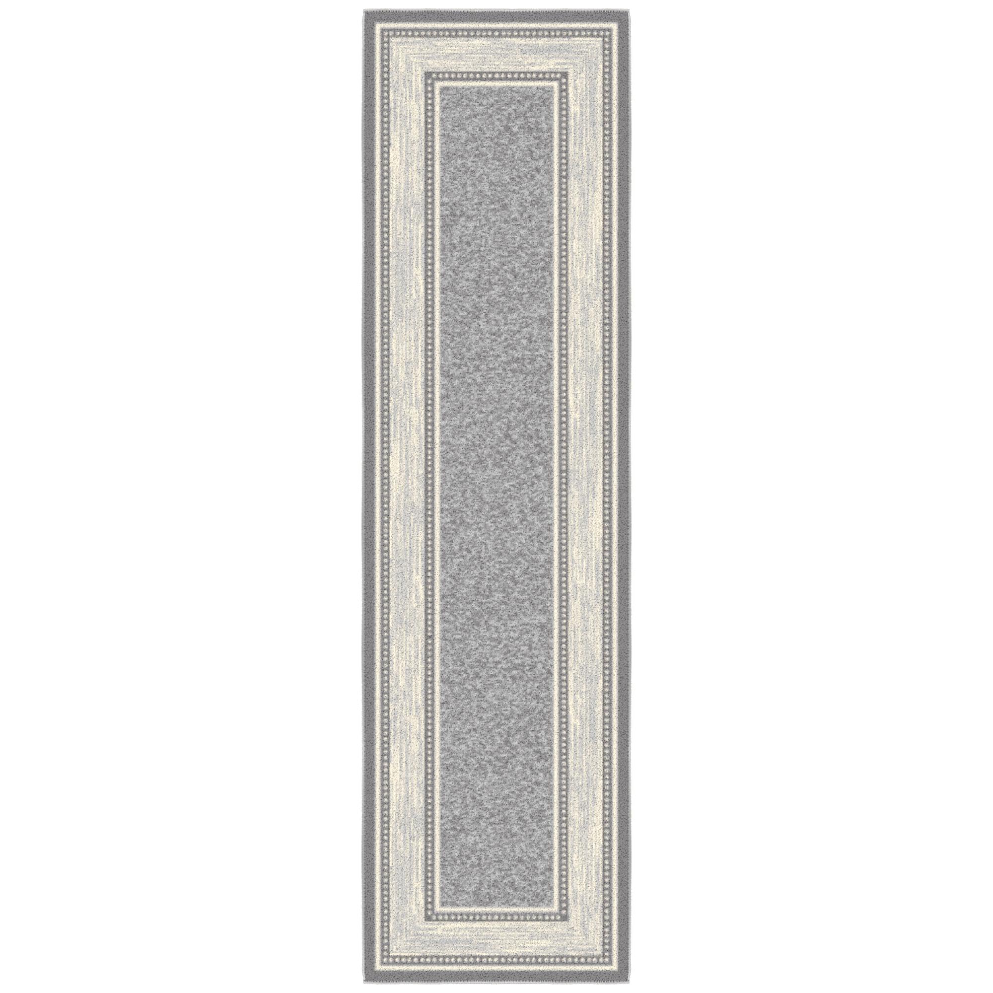 Ottomanson Ottohome Non-Slip Rubberback Bordered Design 2x7 Indoor Runner Rug, 1'10" x 7', Light Gray