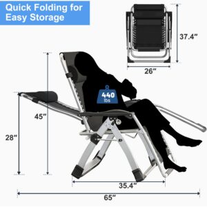 H&ZT Zero Gravity Chair,Folding Lounge Recliners with Removable Soft Pad,Headrest and Footrest,Sun Tanning Chair for Indoor and Outdoor,Support 440 LBS