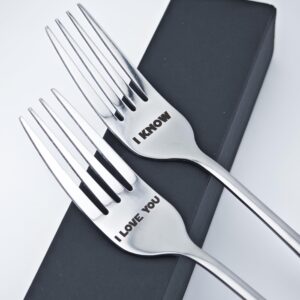 I LOVE YOU/I KNOW Pair of Forks For Couple 7.9" Laser-engraved Fork With Gift Box, Valentine Gift For StarWars Fans