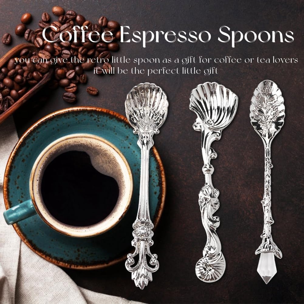 6PCS Coffee Spoons, Tiny Spoons Vintage Carved Coffee Spoon Creative Tableware Espresso Spoons Small Tea Spoons Mixing Spoons Mini Dessert Spoons Teaspoons Candy Spoons Cocktail Spoon for Coffee Bar