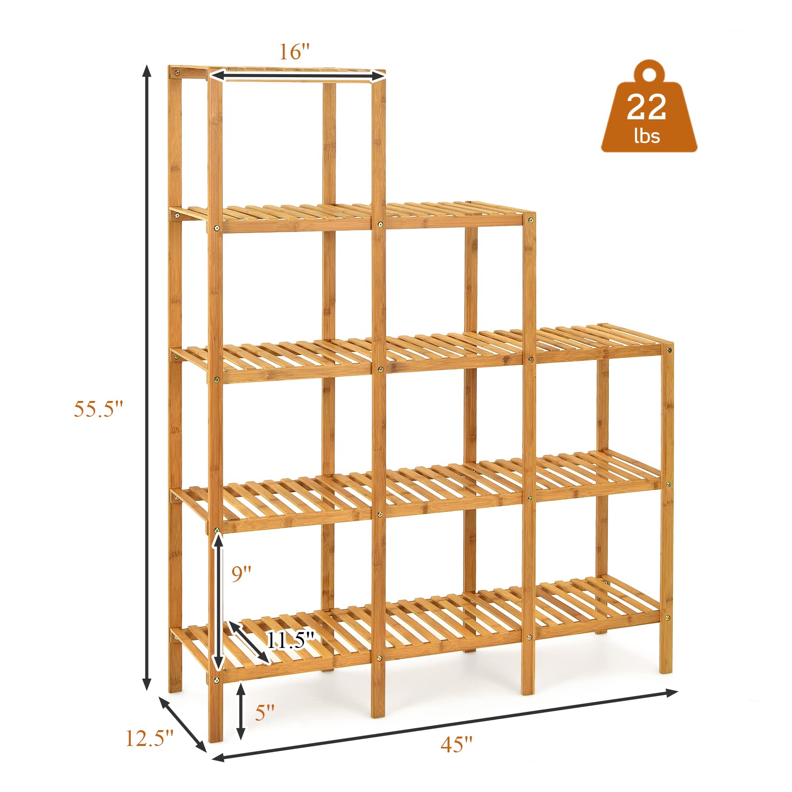 Giantex 5 Tier Bamboo Shelf, Cube Storage Organizer w/ 9 Cubes, Bamboo Bathroom Shelf, Multipurpose Storage Organizer Display Plant Stand for Home Office Living Room Balcony