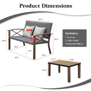 Domi Aluminum Patio Furniture Set, 2-Piece Modern Conversation Set with Cotton Padding Backrests and Seats, Outdoor Loveseat Metal Sofa Set with 5.5 Inch Cushion and Coffee Table for Balcony, Garden