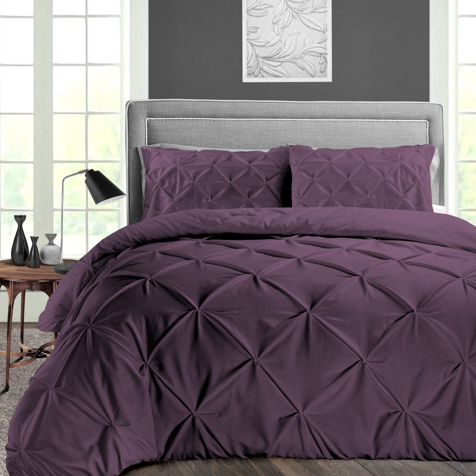 Banke Bihari Collection 1000 TC Pure Egyptian Cotton Plum Duvet Cover Oversized King 116x98 Inch + 2 Pillowcases Zipper Clouser & Corner Ties Quilt case Hotel Quality Soft Feel Comfortable (Pinch)