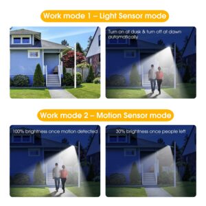 Malitupy Solar Street Lights Outdoor, Cool White/Warm White Solar Street Light Dusk to Dawn/Motion Sensor, 1300LM IP65 Waterproof, Dimmable Remote Control Solar Street Light for Yard Path Driveway