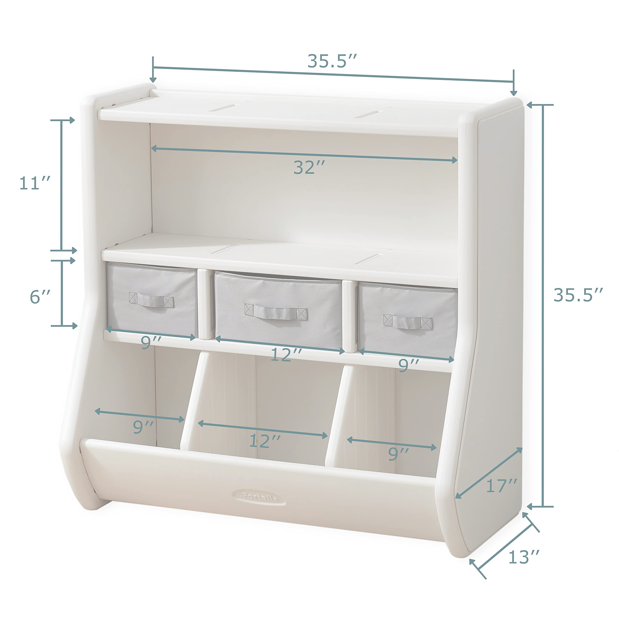 The Montessori Toy Storage Organizer by Fortella, with Bookshelf, Display Shelf, 3 Large Bins, and 3 Removable Drawers, Made of BPA and Formaldehyde FREE HDPE, Safe and Modern Toy Box Cabinet for Kids