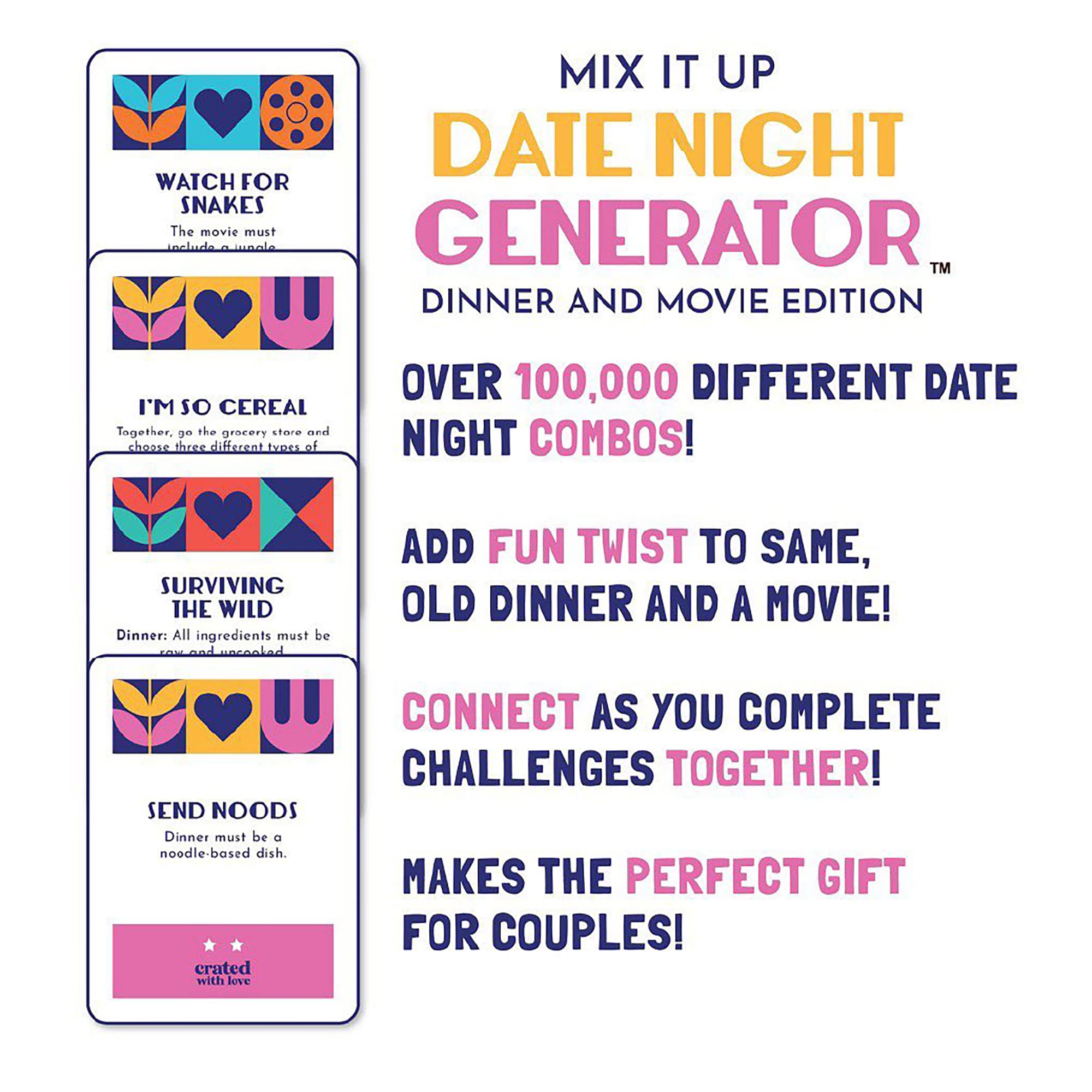 Date Night Ideas Generator Card Game - 100,000 Exciting Dinner Movie Challenges for Couples, Unique Gifts for Bridal Shower, Marriage, Newlywed, Ultimate Date Night for Adventure, Romance, Intimacy