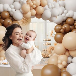 Neutral Balloon Garland Kit Boho Gender Reveal Balloons Arch Brown Nude Tan Coffee Beige Cream Matte White Dark Light Latex Globos Different Sizes Teddy Bear Baby Shower Safari Decoration For Boy Girl