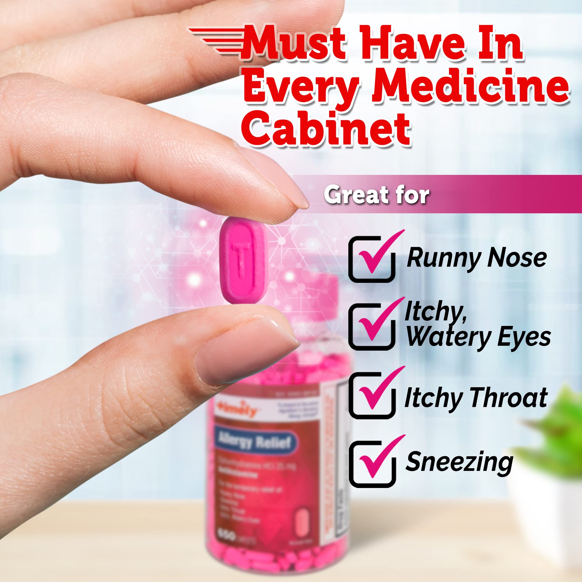 Timely Allergy Relief Diphenhydramine HCl 25 mg - 650 Caplets - Compared to Benadryl Allergy Ultratab - Antihistamine - Allergy Medication - Runny Nose Relief for Adults - Watery Eyes Treatment