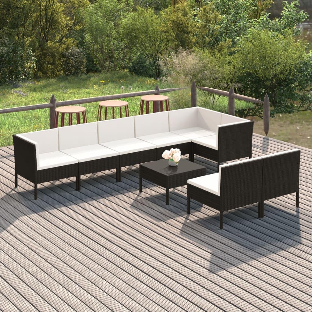 vidaXL Poly Rattan Black Patio Lounge Set with Cushions - Weather-Resistant Outdoor Furniture - Easy Maintenance and Flexible Design - Perfect for Garden, Patio, Pool Side