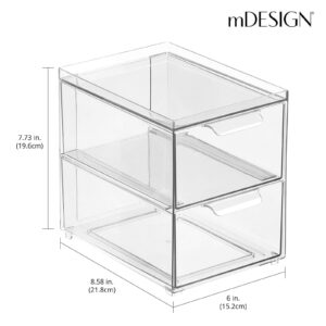 mDesign Stackable Storage Containers Box with 2 Pull-Out Drawers - Stacking Plastic Drawer Bins for Closet Organization, Linen, Coat, Bedroom or Entryway Closets - Lumiere Collection - 2 Pack - Clear