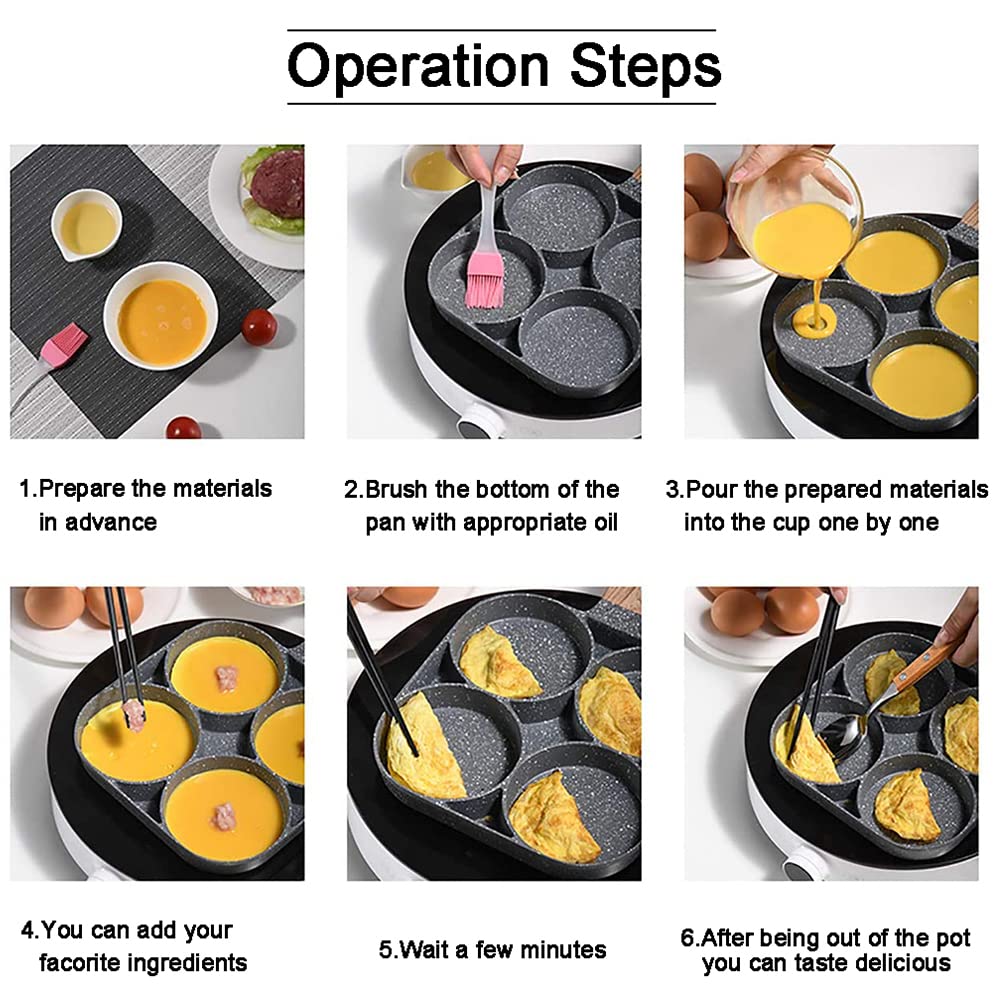 SI FANG 4-Cup Nonstick Egg Frying Pan Pancake Omelette Pan, Aluminium Alloy Fried Egg Pan With Wood Handle, 100% PFOA Free Egg Cooker Non Stick Egg Skillet for Egg Mcmuffin, Omelet, Burgers