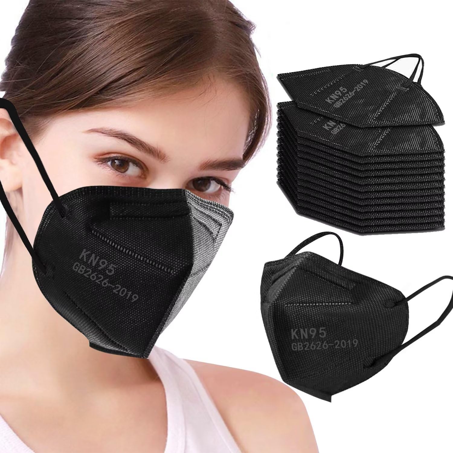 SDIW 100PCS KN95 Masks Black Face Masks 5 Layer Masks Filter Efficiency≥95% with Elastic Ear Loop and Nose Bridge Clip Breathable Face Mask