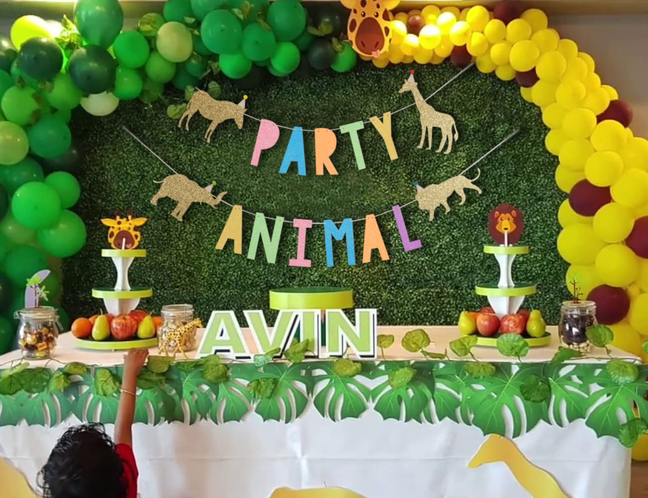 WAOUH Party Animal Birthday Banner for Baby - Zoo Party Decor,Circus Party Decor for Baby Showers,Glittering Photo Props,Jungle Safari Animal Party Supplies