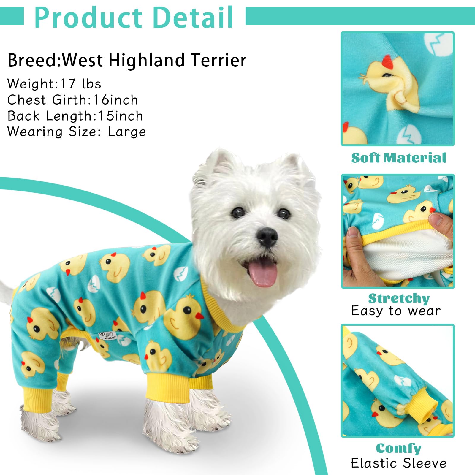 XPUDAC 4 Piece Dog Pajamas for Small Dogs Pjs Clothes Puppy Onesies Outfits for Doggie Christmas Shirts Sleeper for Pet Cats Jammies-XS