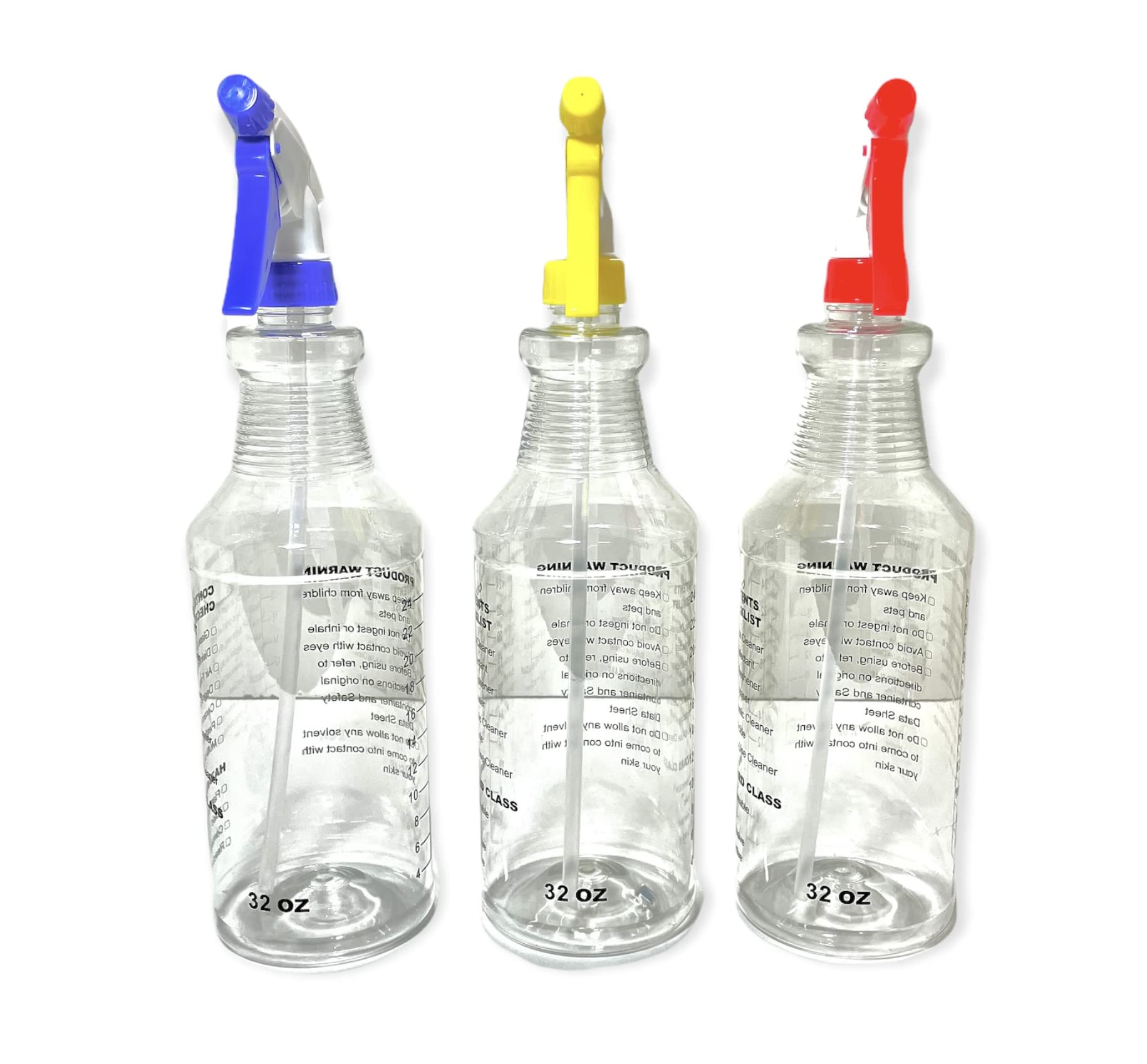 3 Pack Empty Spray Bottles, Spray Bottles for Cleaning Solutions, All - Purpose with Clear Finish, Pressurized Sprayer, Adjustable Nozzle, Printed Measurements and Checkbox (32 Ounce)