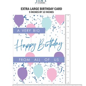 JBH Creations Big Birthday Balloon Drop Card - Extra Large 9 x 12 with Envelope - Pastel