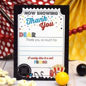 Bold Movie Night Birthday Thank You Notes, Ten 4" x 5.5" Fill In The Blank Cards with 10 White Envelopes by AmandaCreation