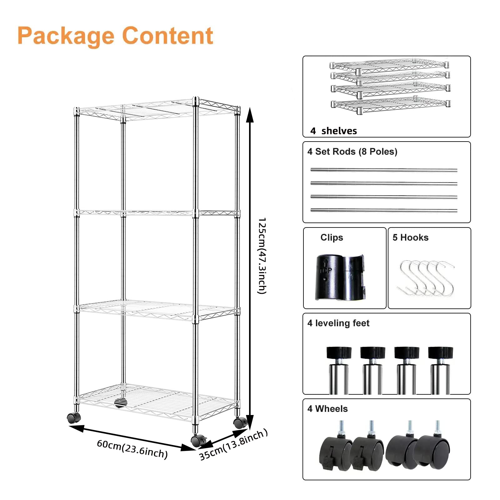 Storage Shelves,Shelf Adjustable Wire Shelving Unit,Sturdy Steel Metal Shelves Heavy Duty Shelving Units and Storage with Casters for Garage,Living Room,Bathroom, 36L X 14W X 59H.5Tier Black