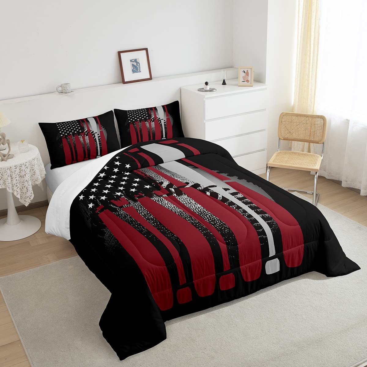 Feelyou Boys Baseball Comforter Set America Flag Baseball Bedding Set for Kids Boys Baseball Bat Duvet Set Cool Sports Game Comforter 1 Comforter Set with 2 Pillowcases Queen Size