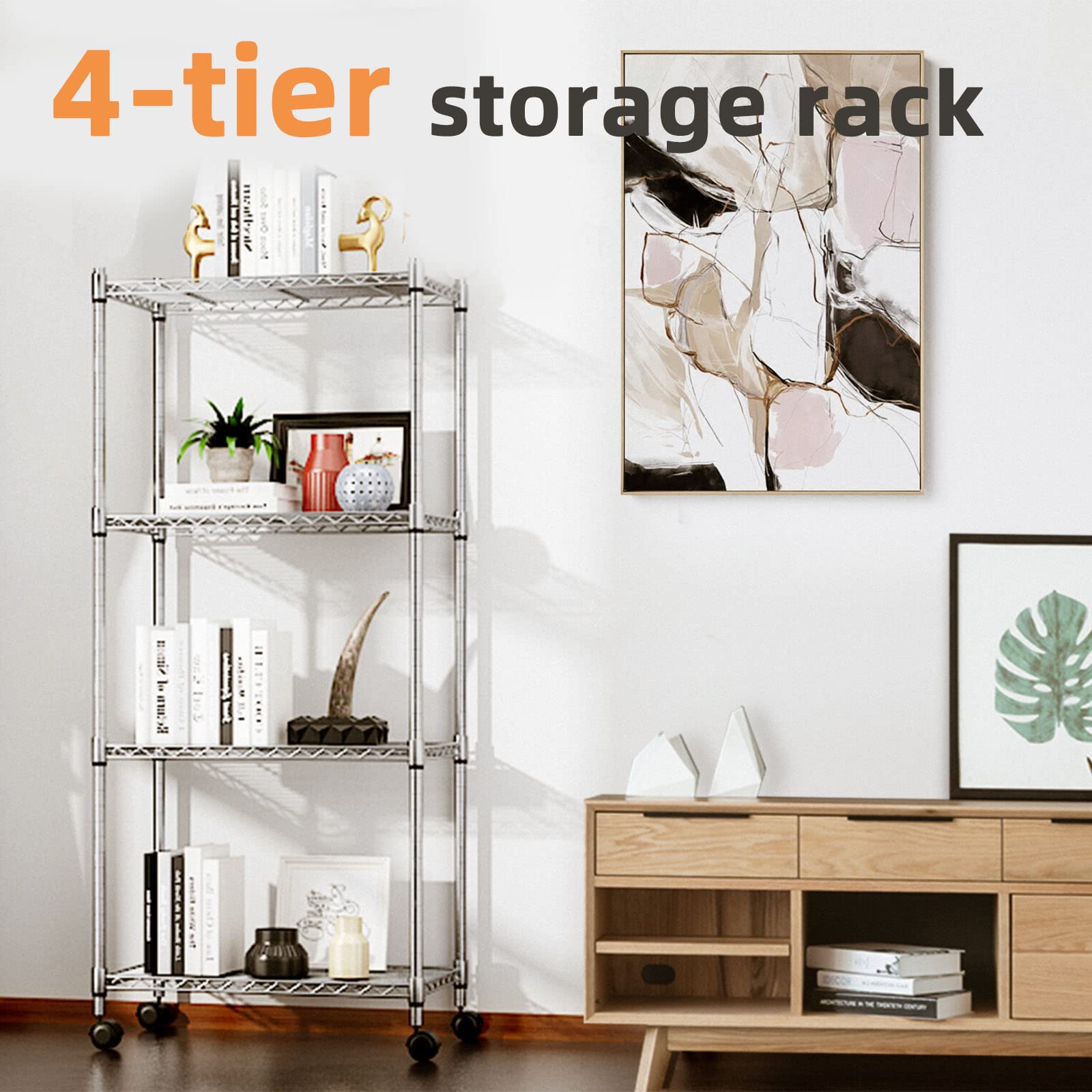 Storage Shelves,Shelf Adjustable Wire Shelving Unit,Sturdy Steel Metal Shelves Heavy Duty Shelving Units and Storage with Casters for Garage,Living Room,Bathroom, 36L X 14W X 59H.5Tier Black