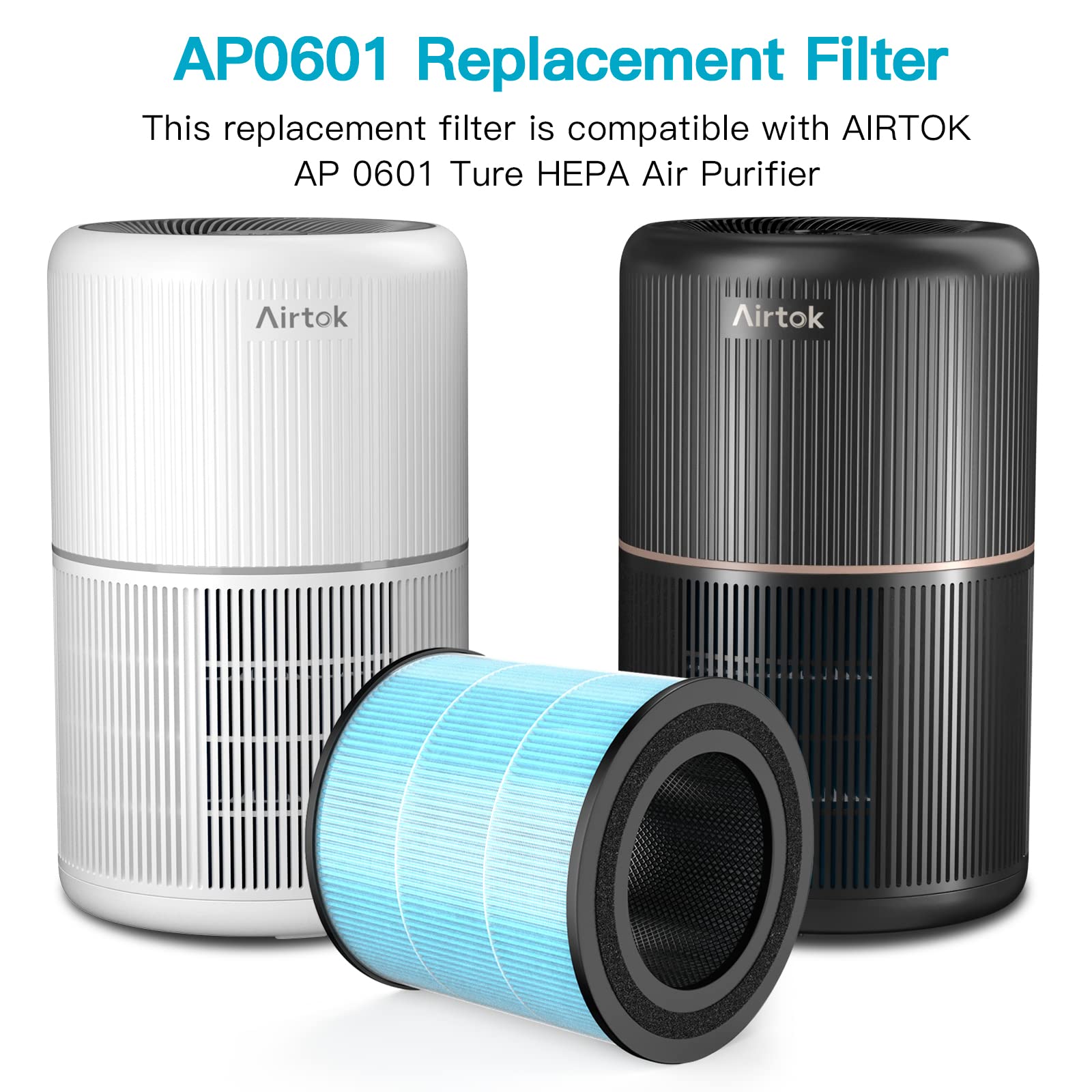 AIRTOK Air Purifier AP0601 Replacement Filters, 4-IN-1 High-efficiency HEPA Filter. (2 Pack）