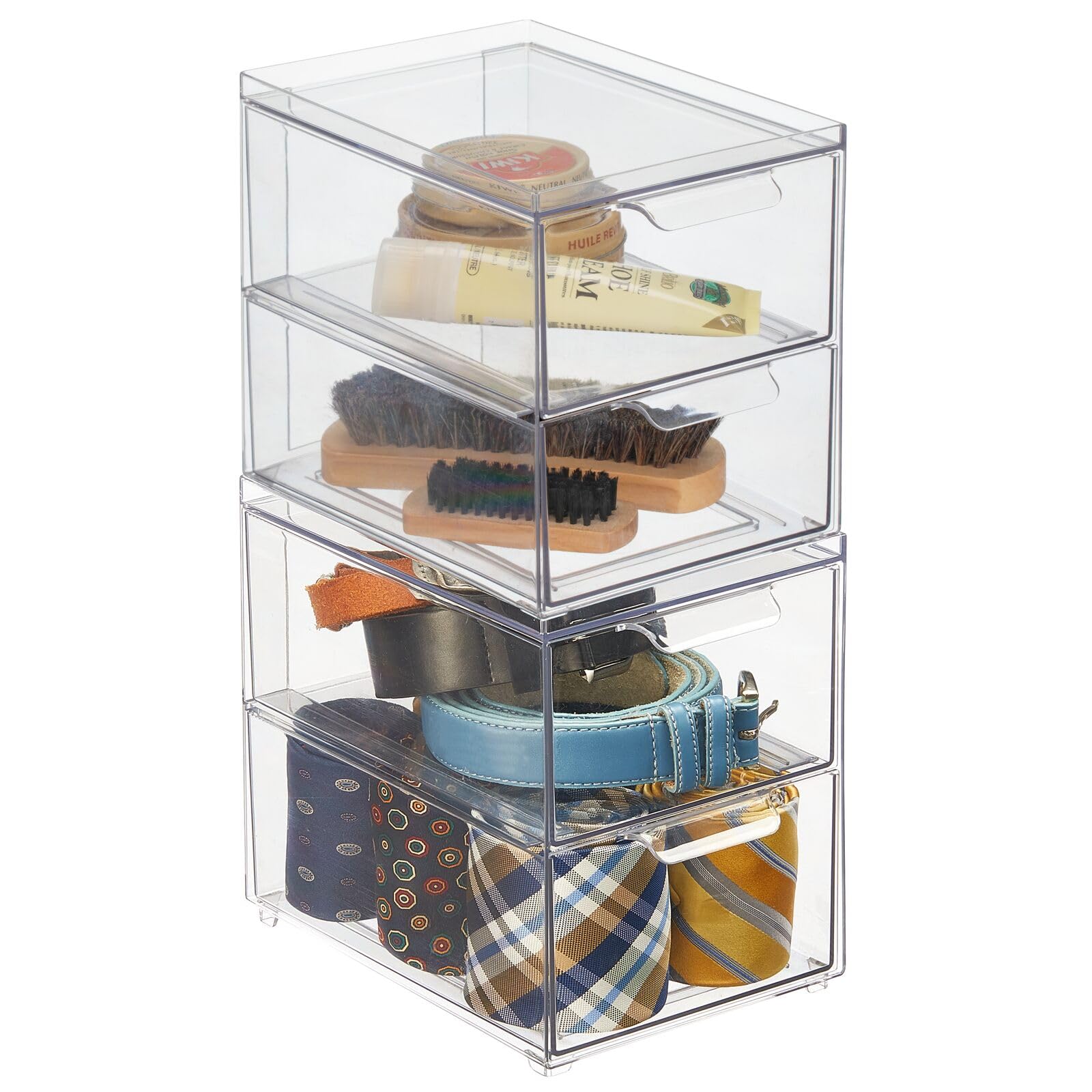 mDesign Stackable Storage Containers Box with 2 Pull-Out Drawers - Stacking Plastic Drawer Bins for Closet Organization, Linen, Coat, Bedroom or Entryway Closets - Lumiere Collection - 2 Pack - Clear